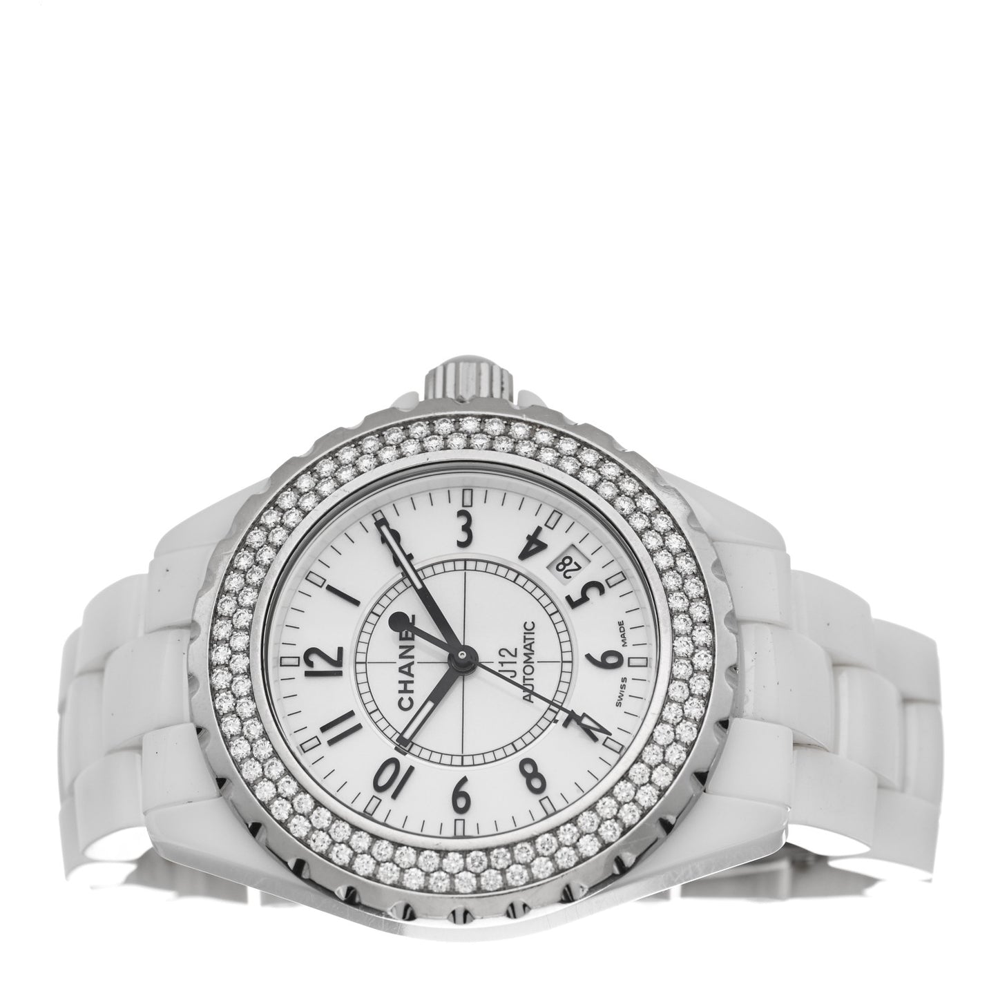 Stainless Steel Ceramic Diamond Pave Bezel 38mm J12 Automatic Watch White