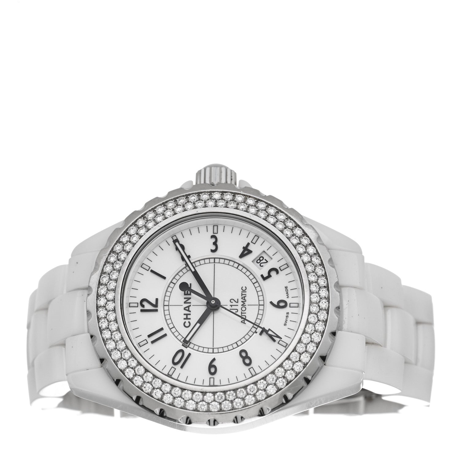 Chanel Stainless Steel Ceramic Diamond Pave Bezel 38mm J12 Automatic Watch White 2 of 5