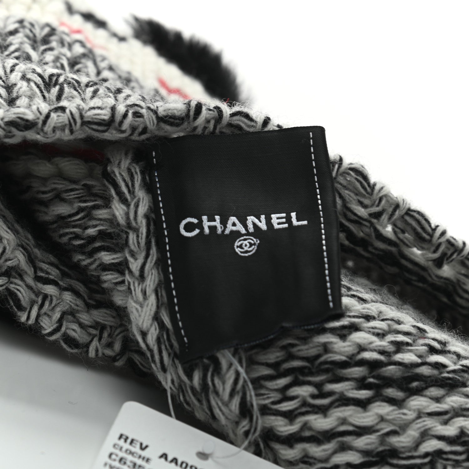 Chanel Wool Shearling CC Beanie Hat Ivory Black Red 4 of 5