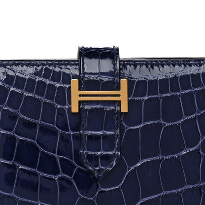 Hermes Shiny Alligator Bearn Compact Wallet Bleu Electrique 9 of 13