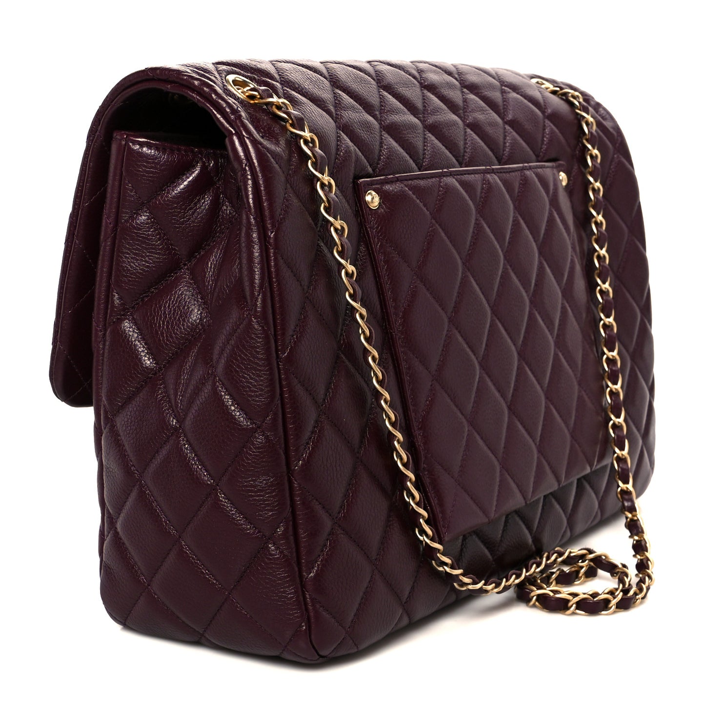 Grained Calfskin Quilted XXL Travel Flap Bag Burgundy