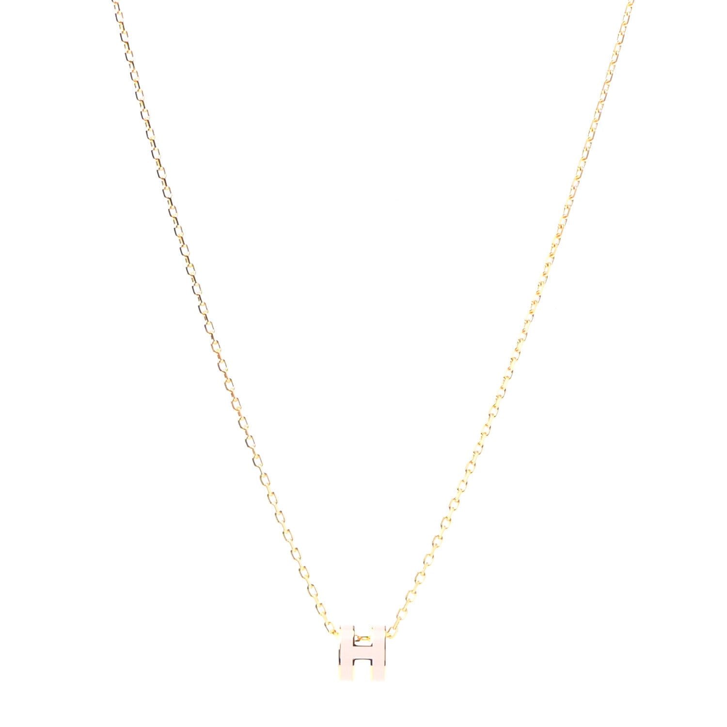 Hermes Lacquered Gold Mini Pop H Pendant Necklace Rose Dragee 1 of 7