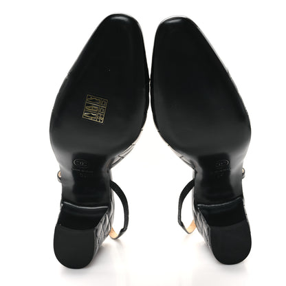 Chanel Lambskin Patent Calfskin Quilted Cap Toe CC Slingback Pumps 39 Black 6 of 9