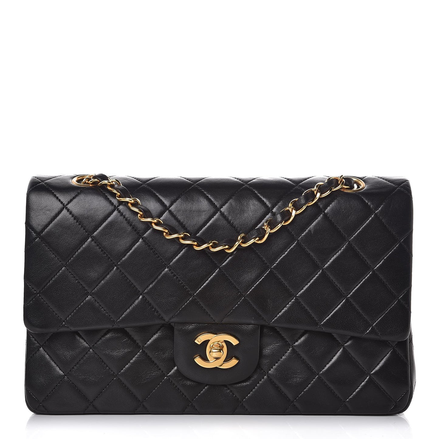 Lambskin Quilted Medium Double Flap Black