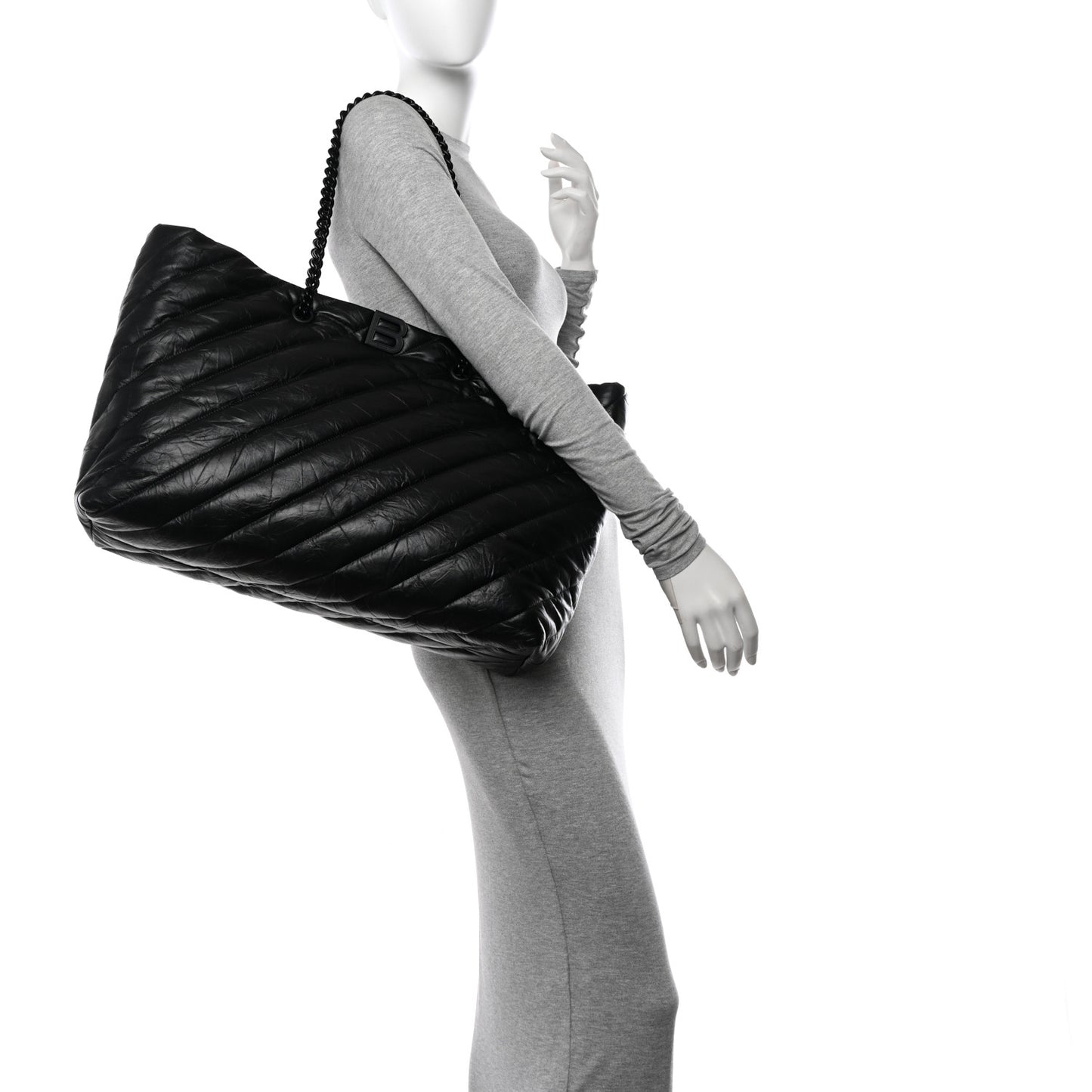 Crushed Calfskin Quilted Matte Black Hardware Large Crush Carry All Tote Bag Black