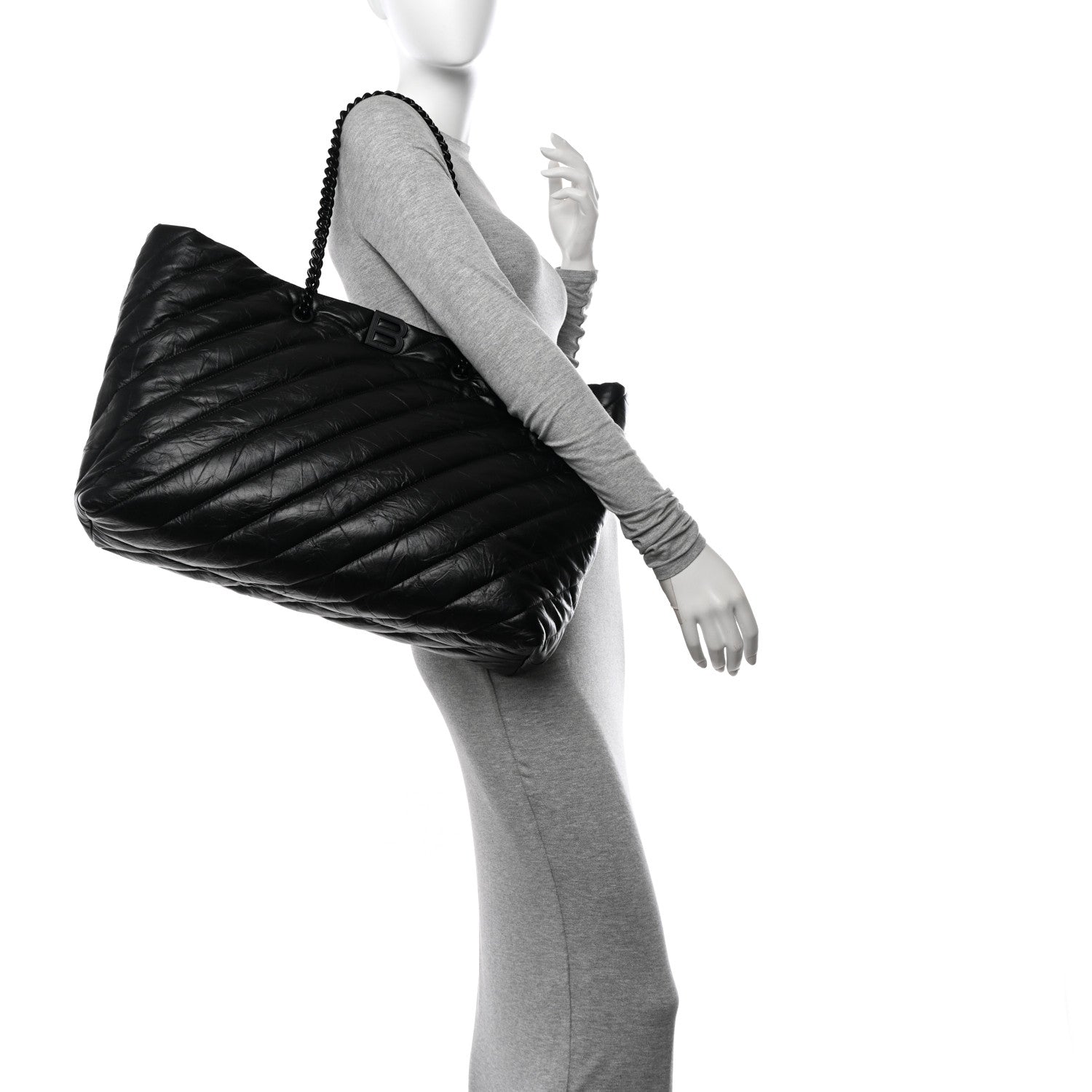 Balenciaga Crushed Calfskin Quilted Matte Black Hardware Large Crush Carry All Tote Bag Black 2 of 11