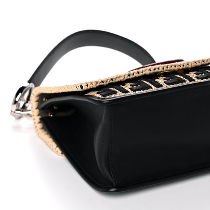 Fendi Vitello Century Raffia Snakeskin F is Fendi FF Woven Embroidered Kan I Shoulder Bag Black Natural 12 of 15
