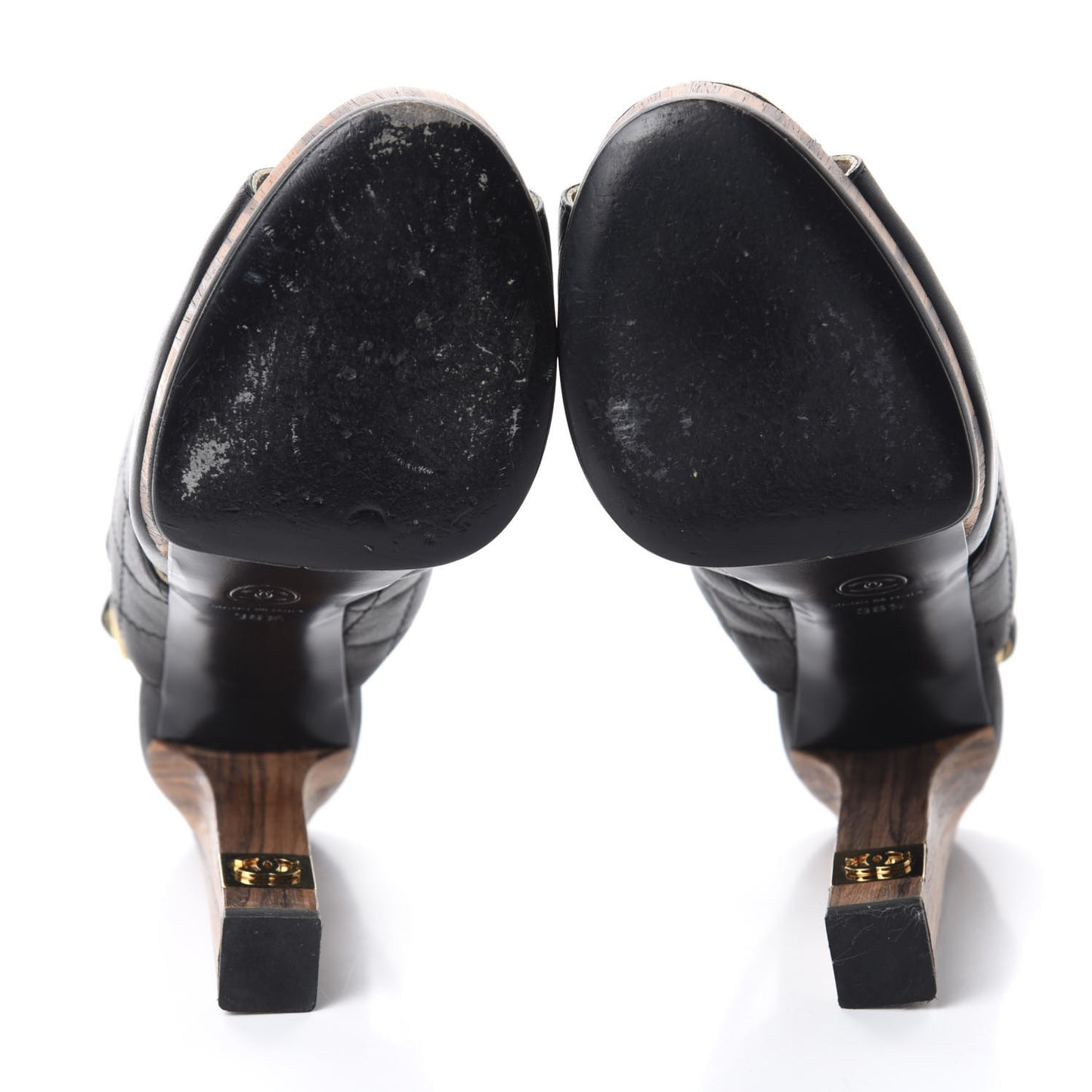 Lambskin Quilted Wooden Sandals 36.5 Black
