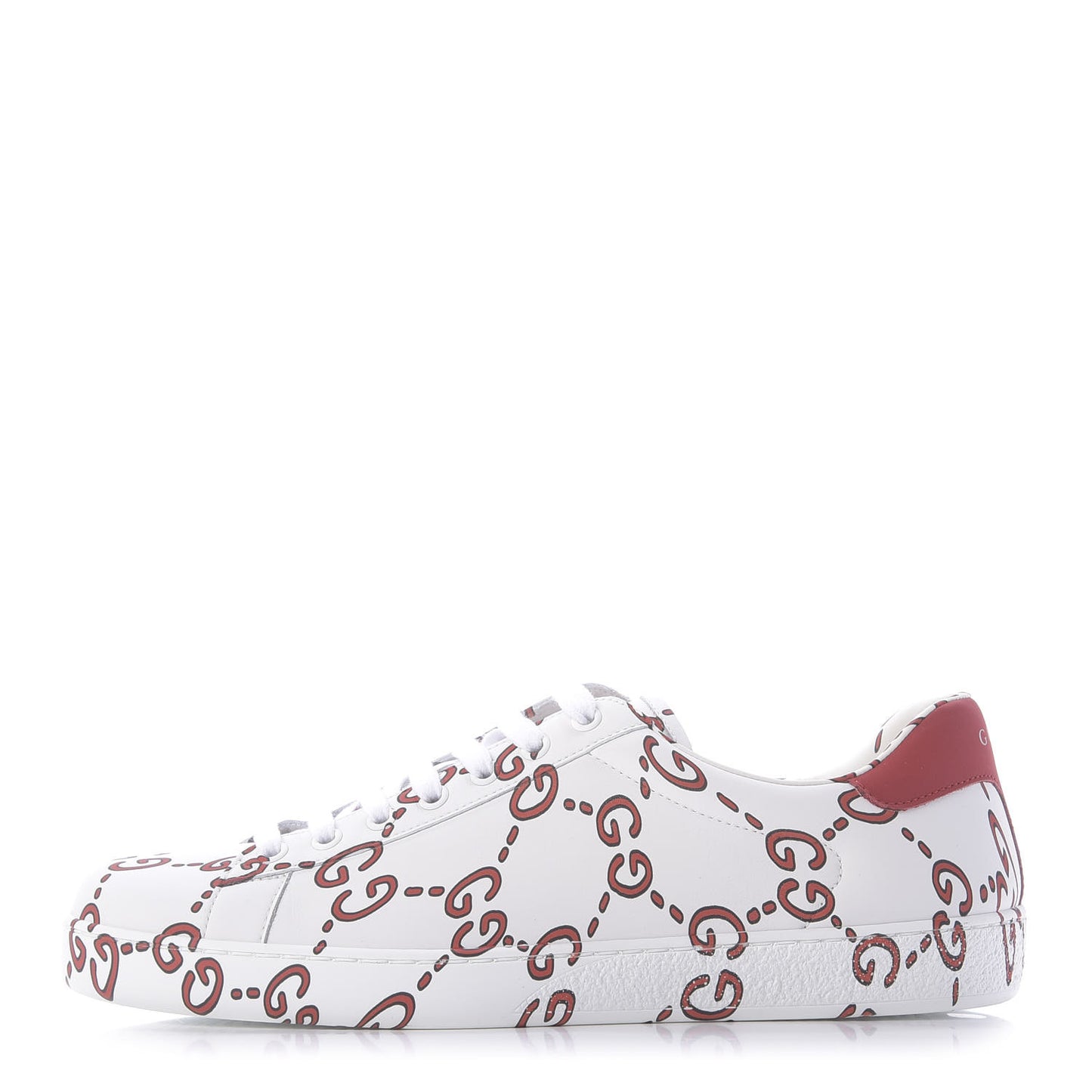 Calfskin GucciGhost Print Mens Ace Sneakers 8 White Hibiscus Red