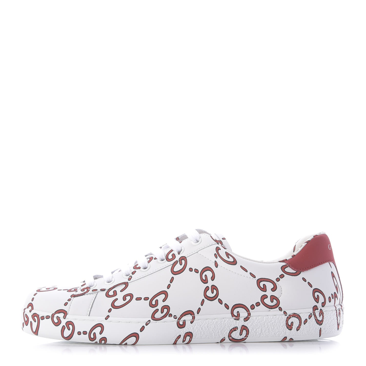 Gucci Calfskin GucciGhost Print Mens Ace Sneakers 8 White Hibiscus Red 1 of 10