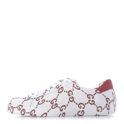 Gucci Calfskin GucciGhost Print Mens Ace Sneakers 8 White Hibiscus Red 1 of 10