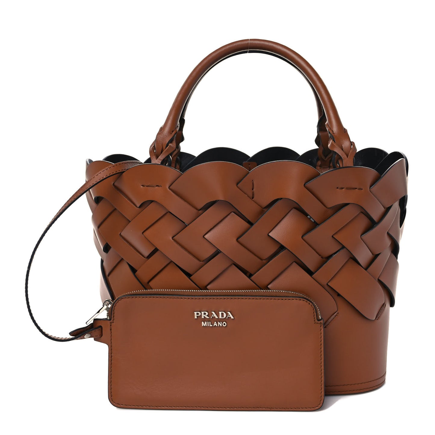 Vitello Intreccio Tress Tote Bag Cognac Black
