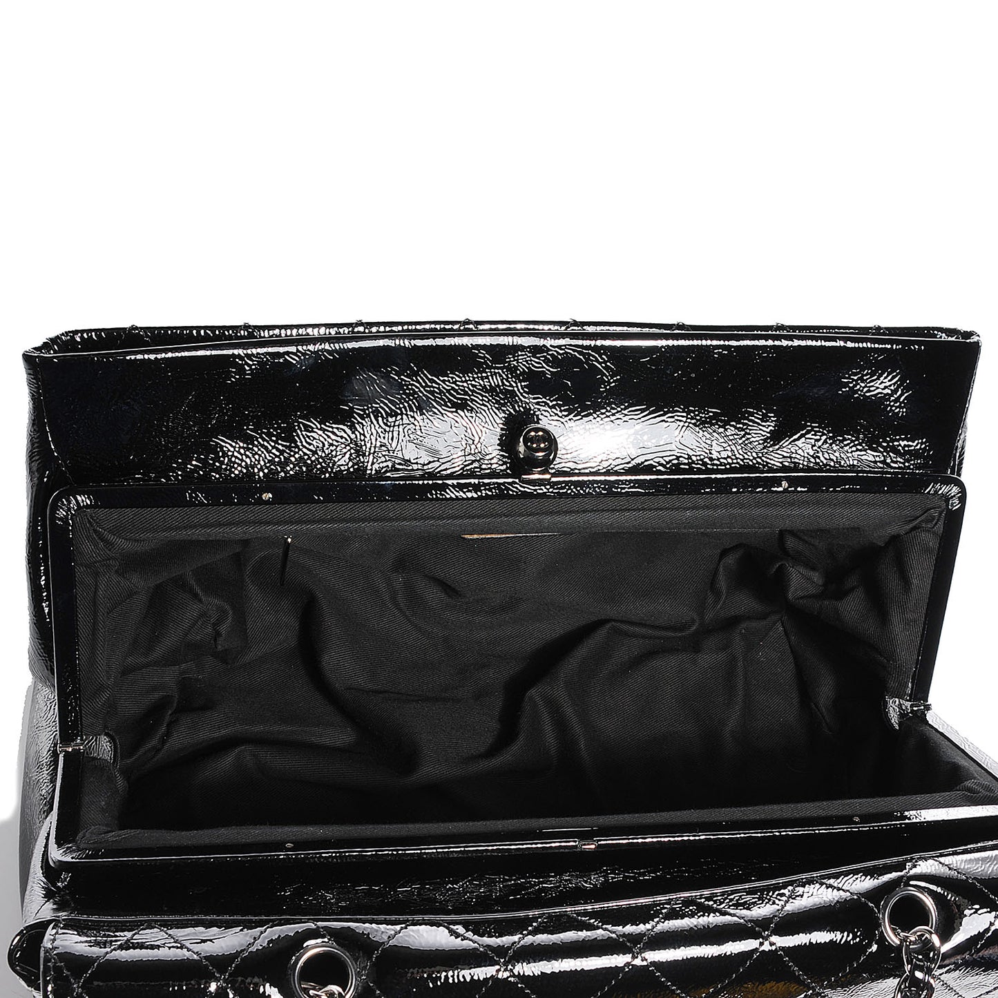 Patent Quilted Ritz Flap Bag Black