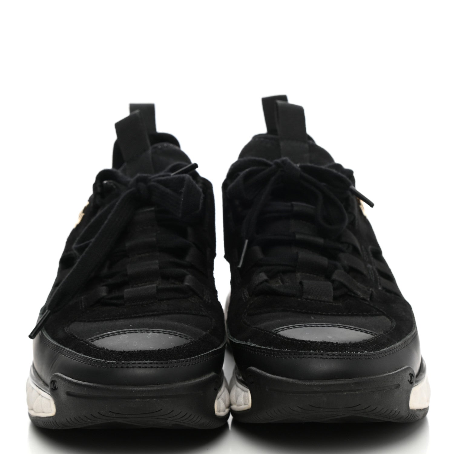Chanel Fabric Calfskin Suede CC Sneakers 37.5 Black 2 of 13