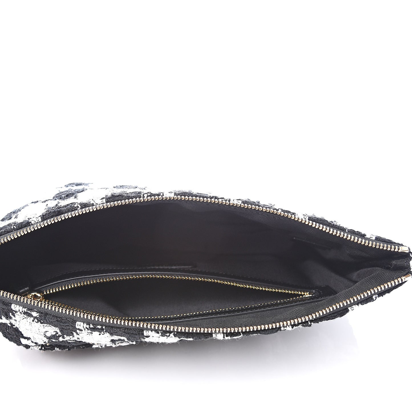 Tweed Quilted Medium Cosmetic Pouch Black Ecru White