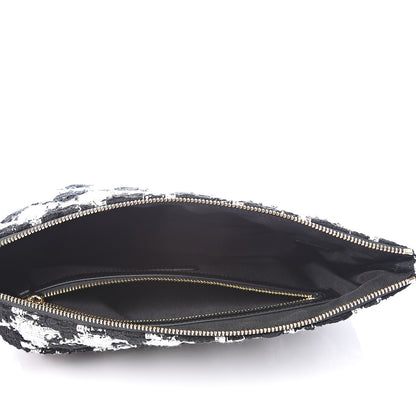 Chanel Tweed Quilted Medium Cosmetic Pouch Black Ecru White 4 of 10