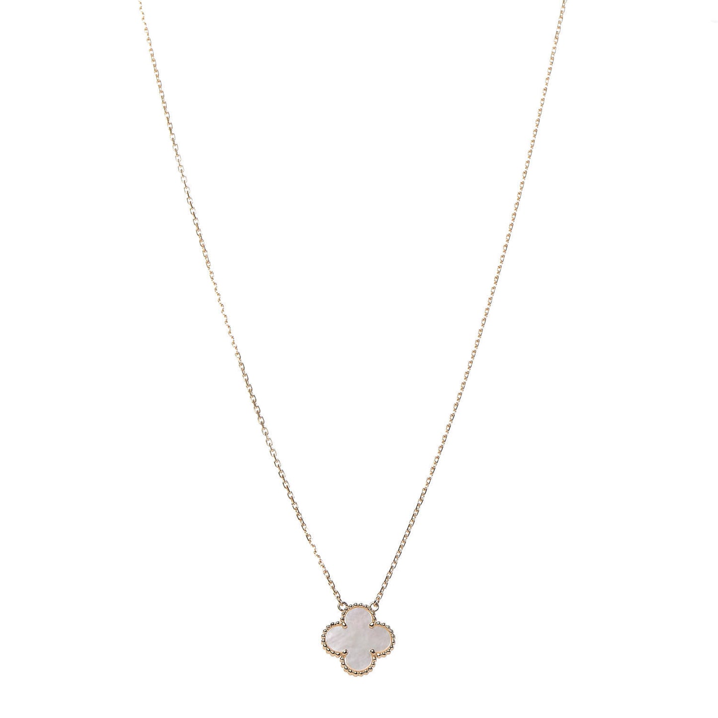 18K Yellow Gold Mother of Pearl Vintage Alhambra Pendant Necklace