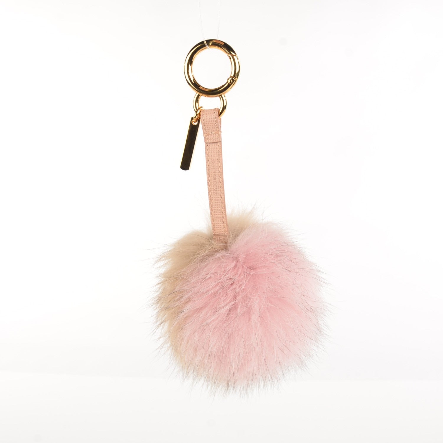 Fendi Fox Fur Vitello Elite Bi-Color Pom Pom Bag Charm Rosa Cammello Cipria 3 of 7