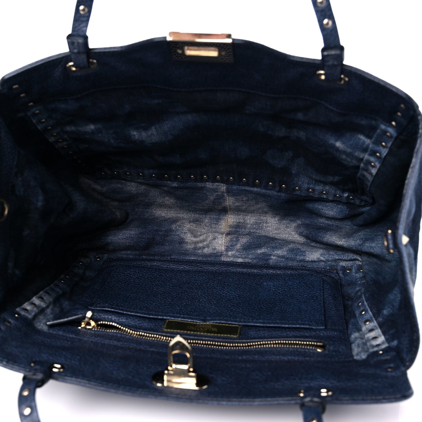 Denim Butterfly Embroidered Medium Rockstud Tote Light Denim Multicolor