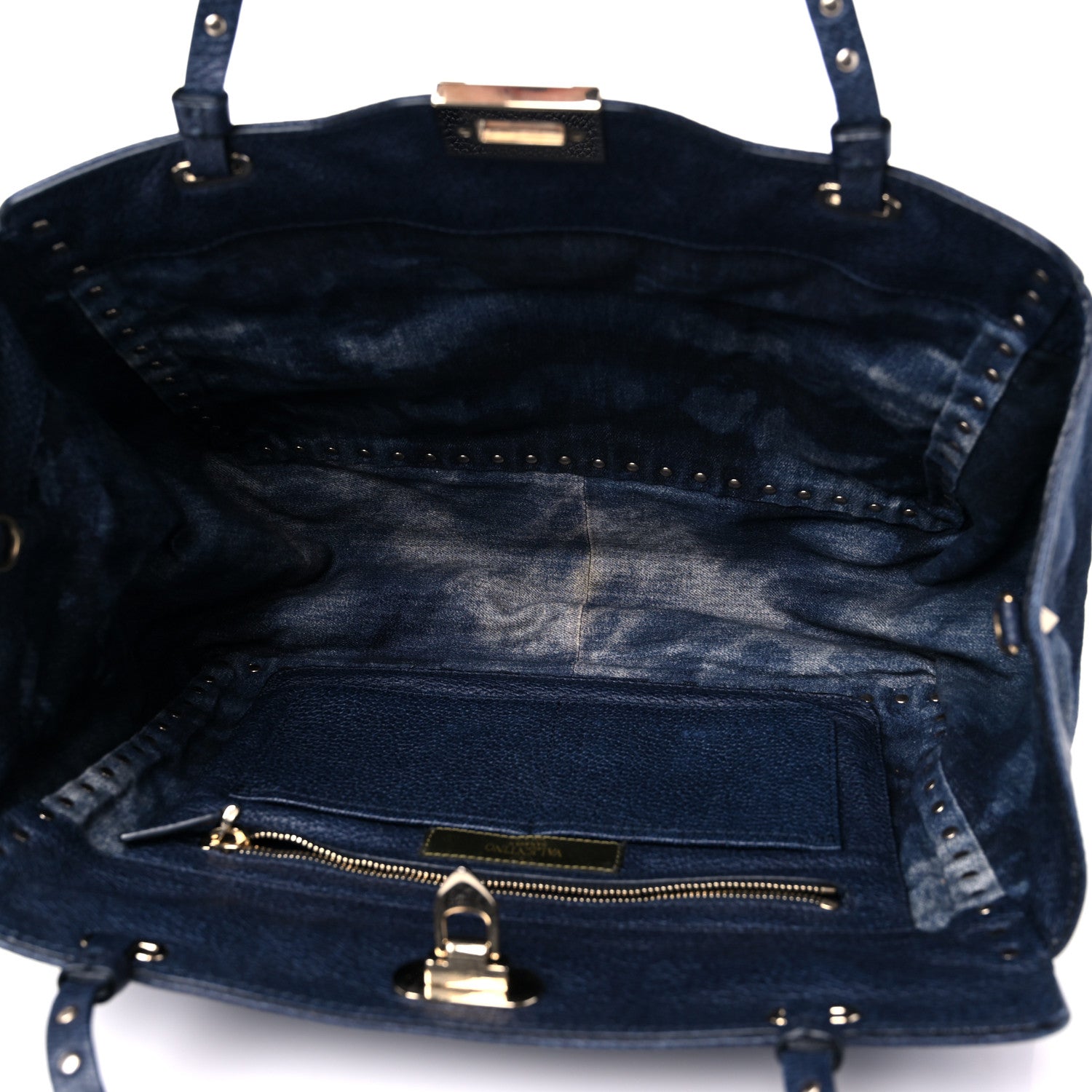 Valentino Garavani Denim Butterfly Embroidered Medium Rockstud Tote Light Denim Multicolor 5 of 10