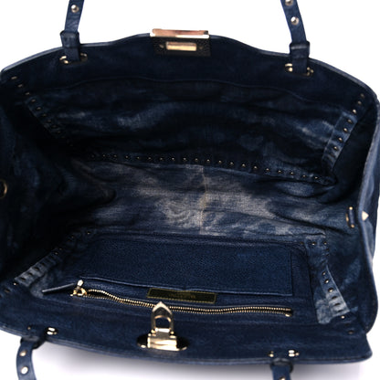Valentino Garavani Denim Butterfly Embroidered Medium Rockstud Tote Light Denim Multicolor 5 of 10