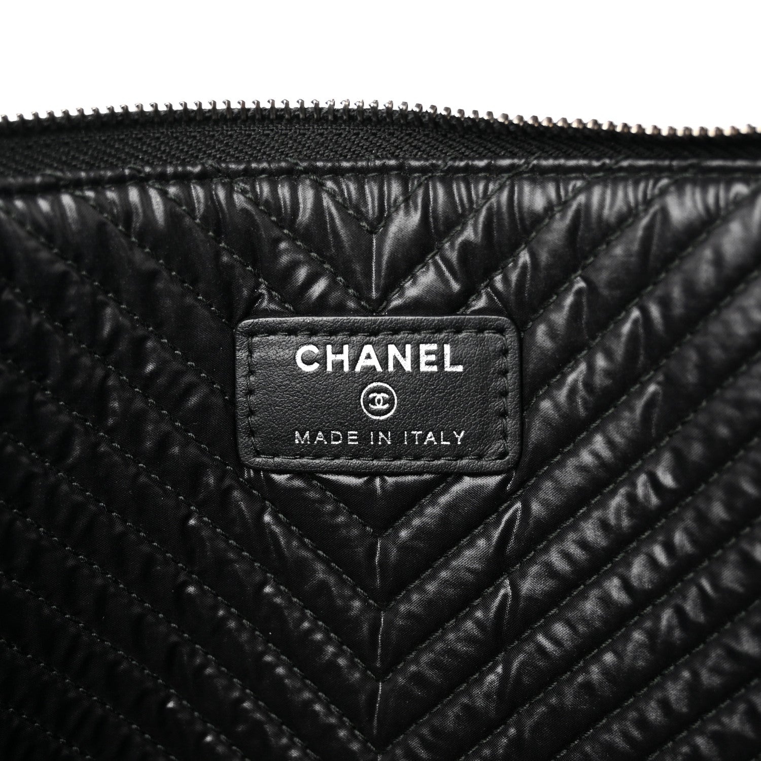 Chanel Caviar Chevron Quilted Medium Boy Zip Pouch Black 6 of 12
