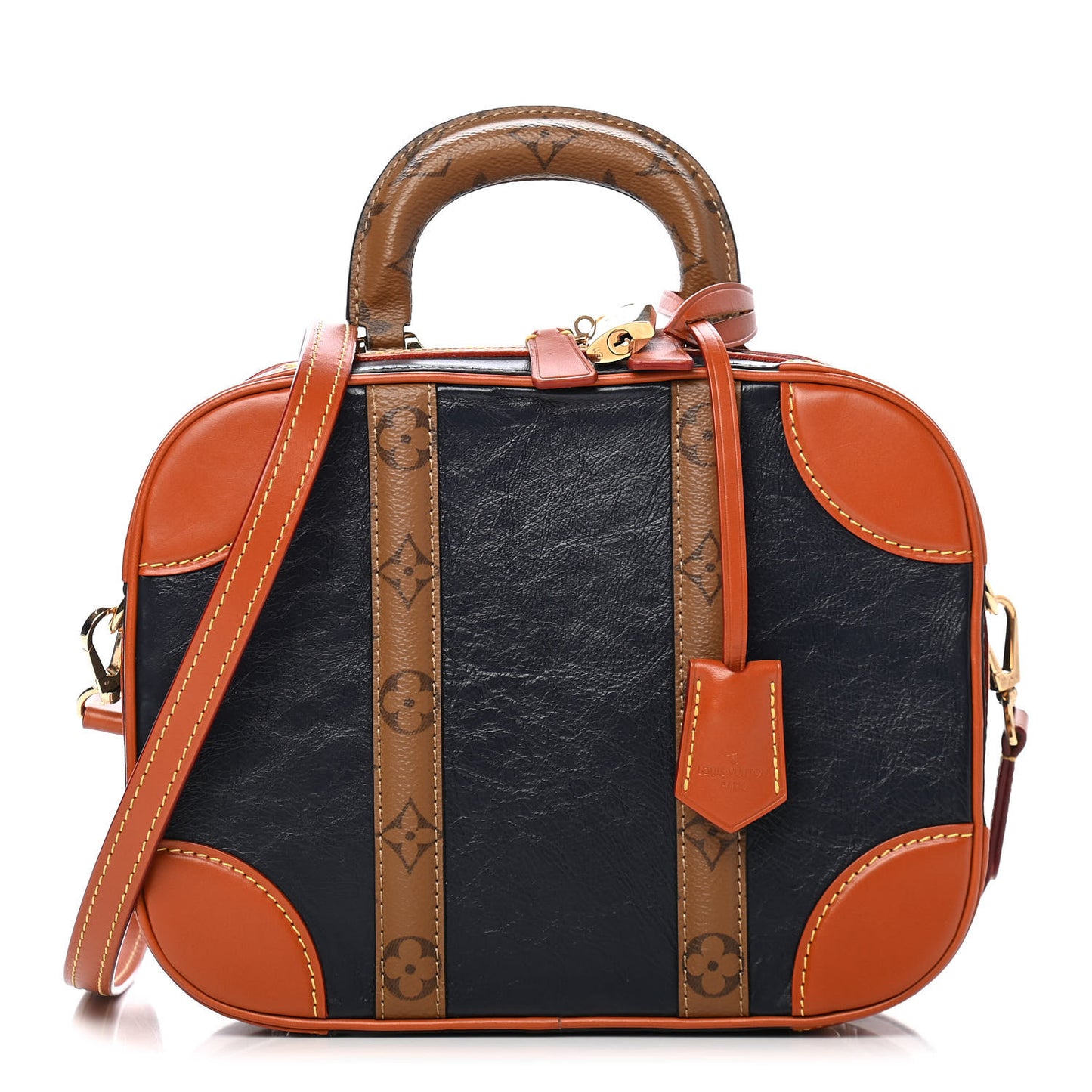 Calfskin Reverse Monogram Valisette PM Navy Caramel
