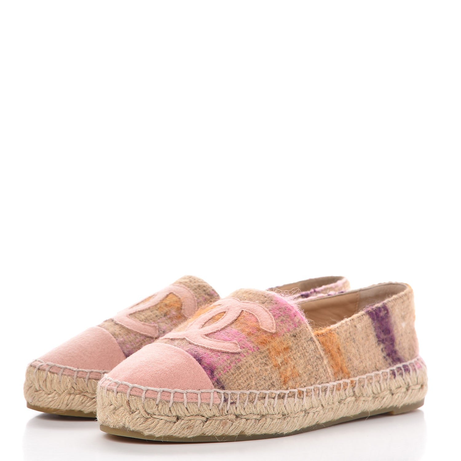 Chanel Tweed CC Espadrilles 35 Beige Pink Peach 3 of 10