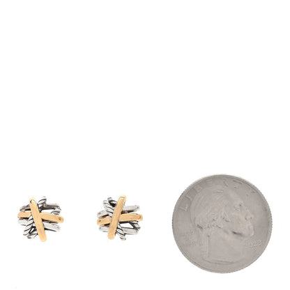 David Yurman Sterling Silver 18K Yellow Gold Crossover Stud Earrings 2 of 5