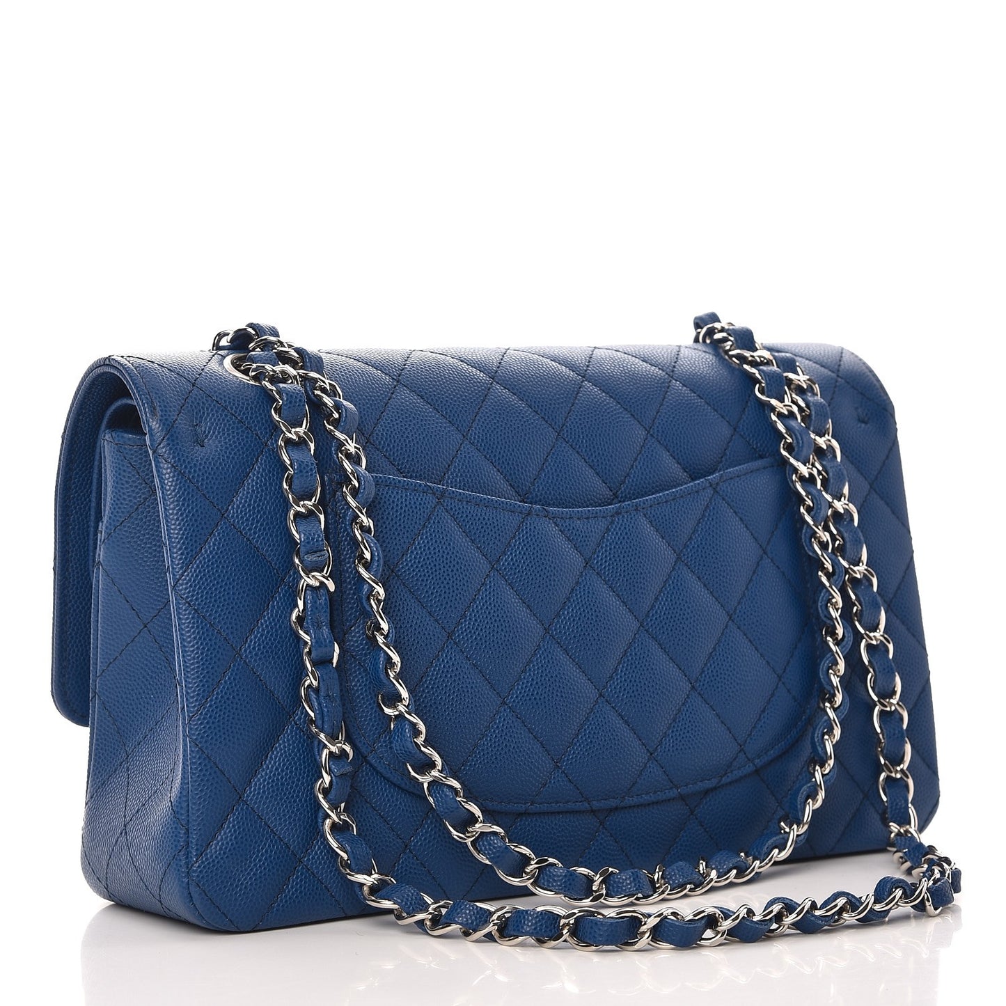 Caviar Quilted Medium Double Flap Blue