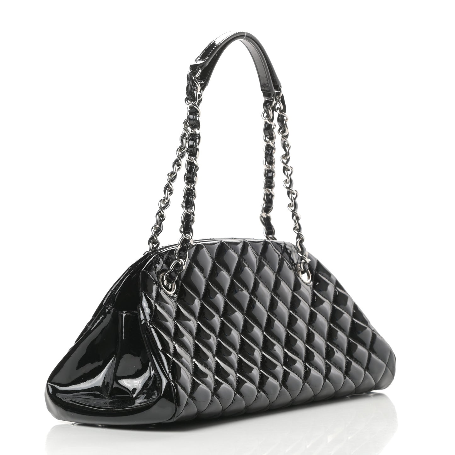 Patent Quilted Medium Just Mademoiselle Bowling Bag Black
