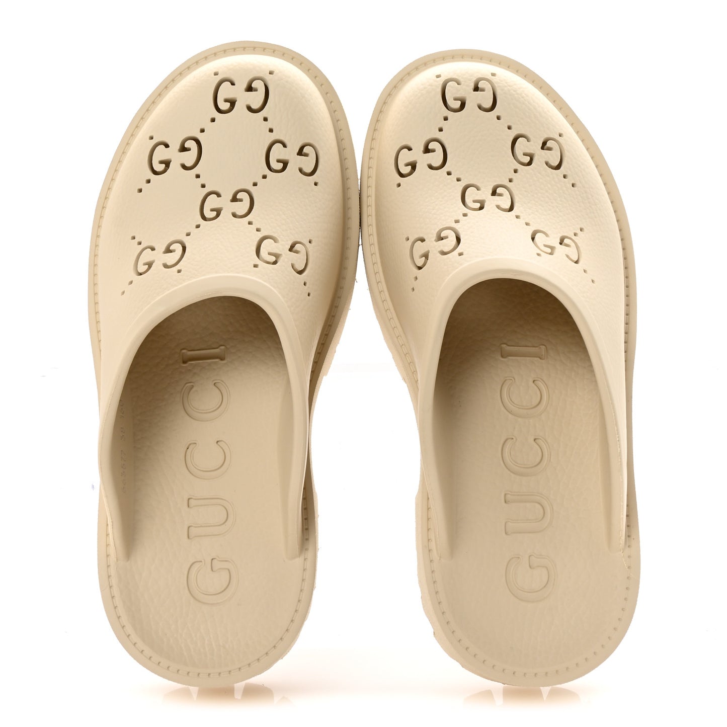 Rubber Monogram GG Go Through Platform Slide Clogs 38 Mystic White