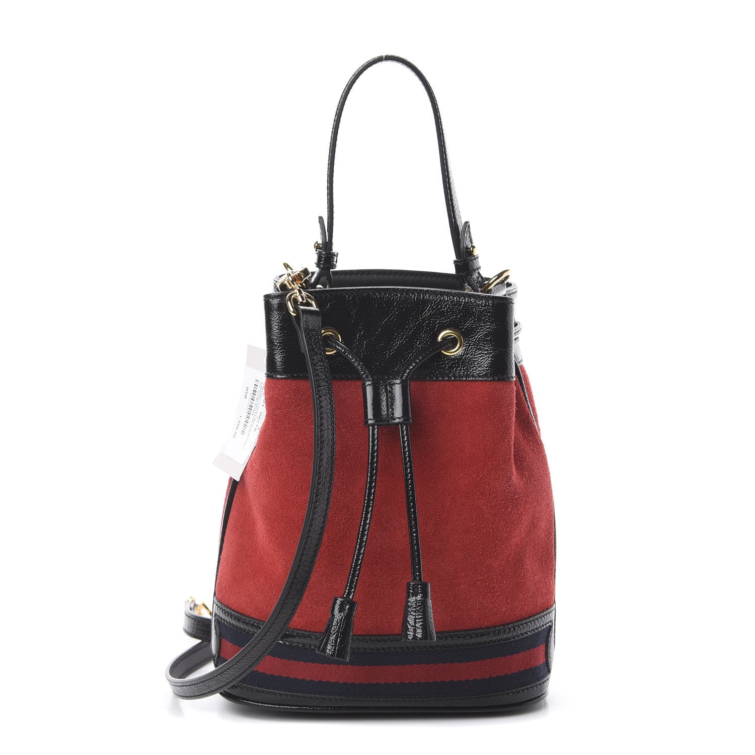 Gucci Suede Patent Web Small Ophidia Bucket Bag Hibiscus Red Black 1 of 8