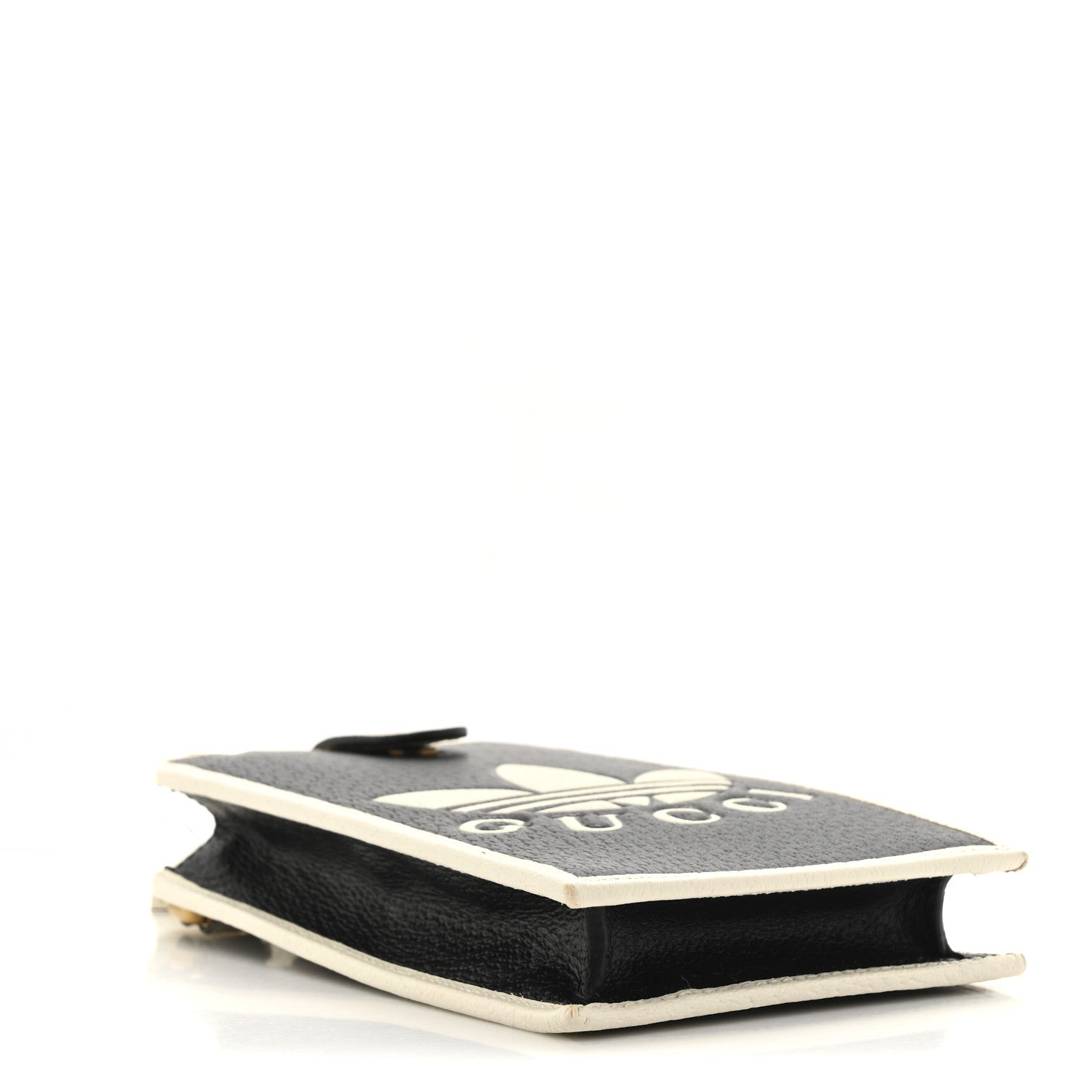 Gucci X ADIDAS Textured Dollar Calfskin Trefoil Embossed Phone Crossbody Bag Black Off White 4 of 13