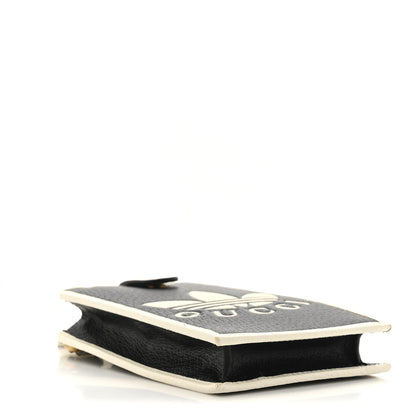 Gucci X ADIDAS Textured Dollar Calfskin Trefoil Embossed Phone Crossbody Bag Black Off White 4 of 13