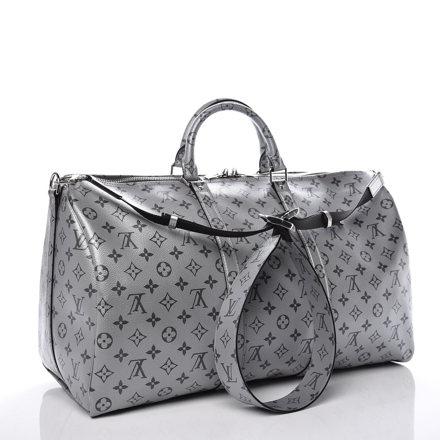 Metallic Monogram Keepall Bandouliere 50 Silver