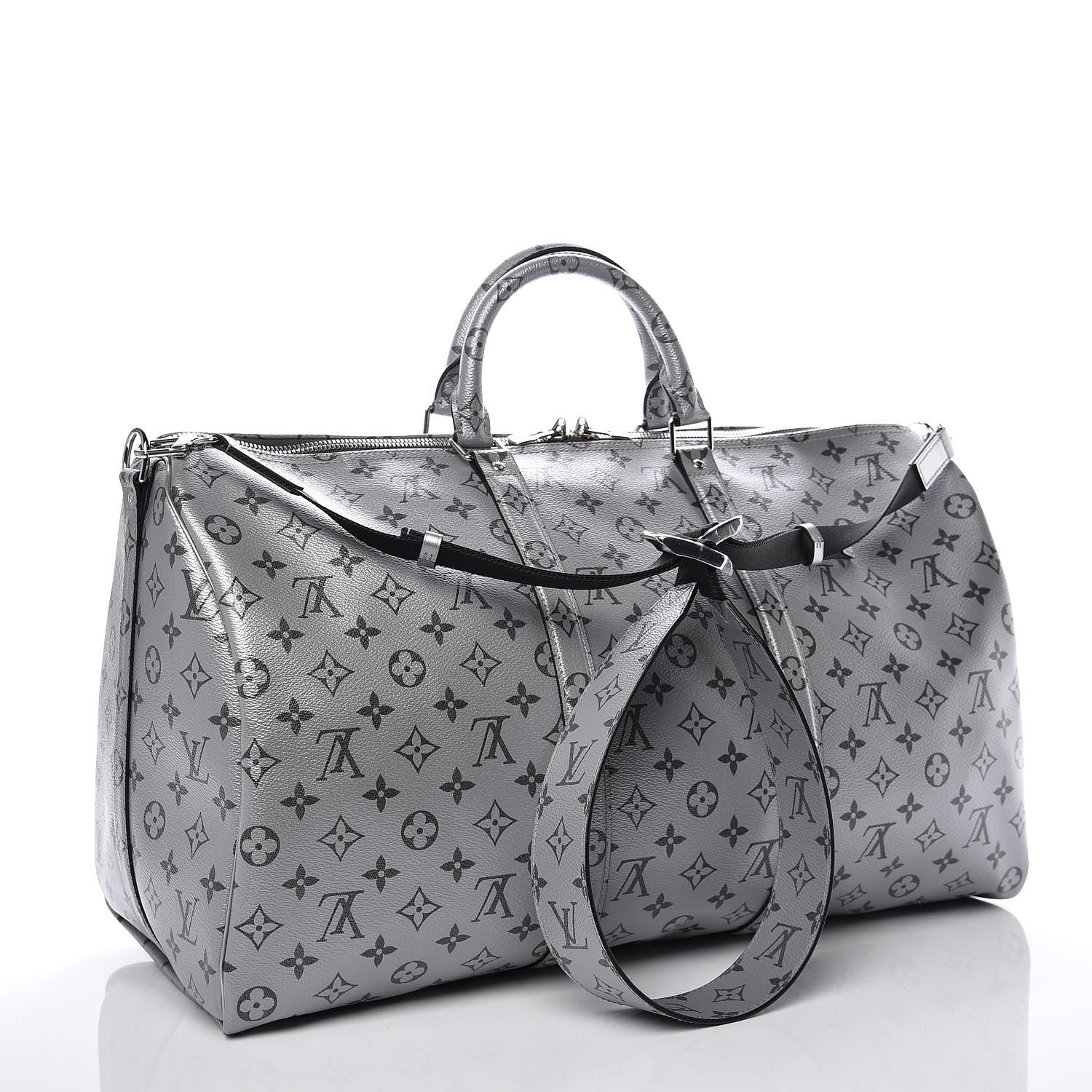 Louis Vuitton Metallic Monogram Keepall Bandouliere 50 Silver 3 of 14