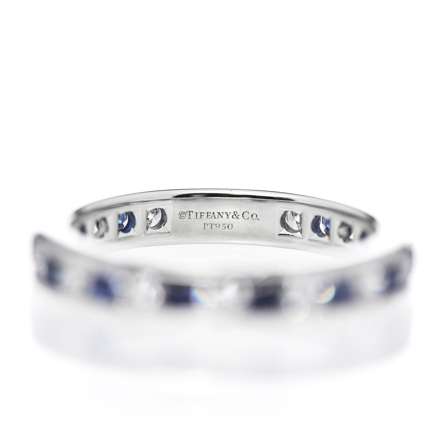 Tiffany Platinum Diamond Blue Sapphire Eternity Band Ring 52 6 4 of 4