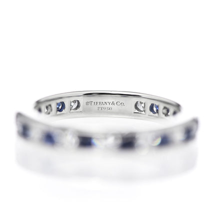 Tiffany Platinum Diamond Blue Sapphire Eternity Band Ring 52 6 4 of 4