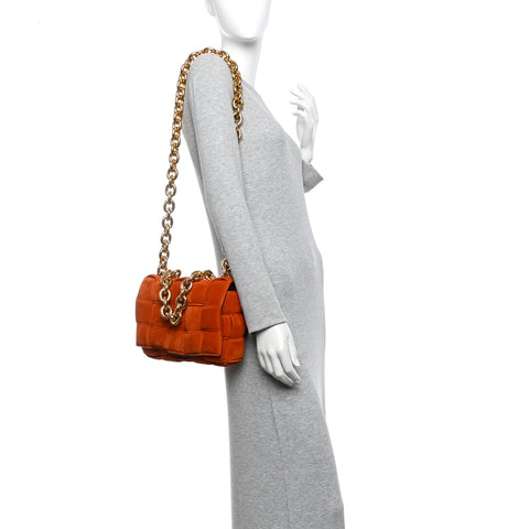 Suede Maxi Intrecciato Padded Chain Cassette Crossbody Bag Maple