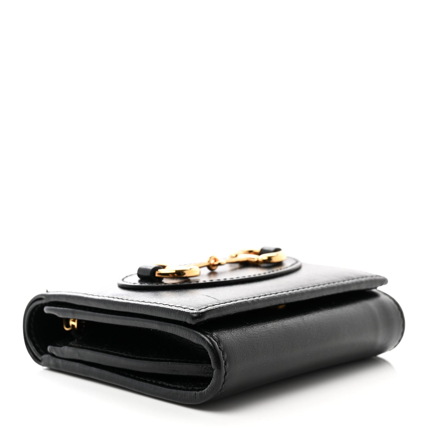 Boarded Plutone Calfskin Horsebit 1955 Flap Card Case Wallet Black
