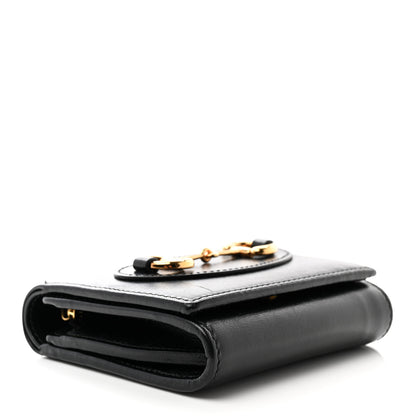 Gucci Boarded Plutone Calfskin Horsebit 1955 Flap Card Case Wallet Black 4 of 9