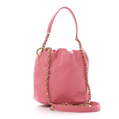 Chanel Lambskin Quilted Antique Signs Drawstring Bag Pink 3 of 9