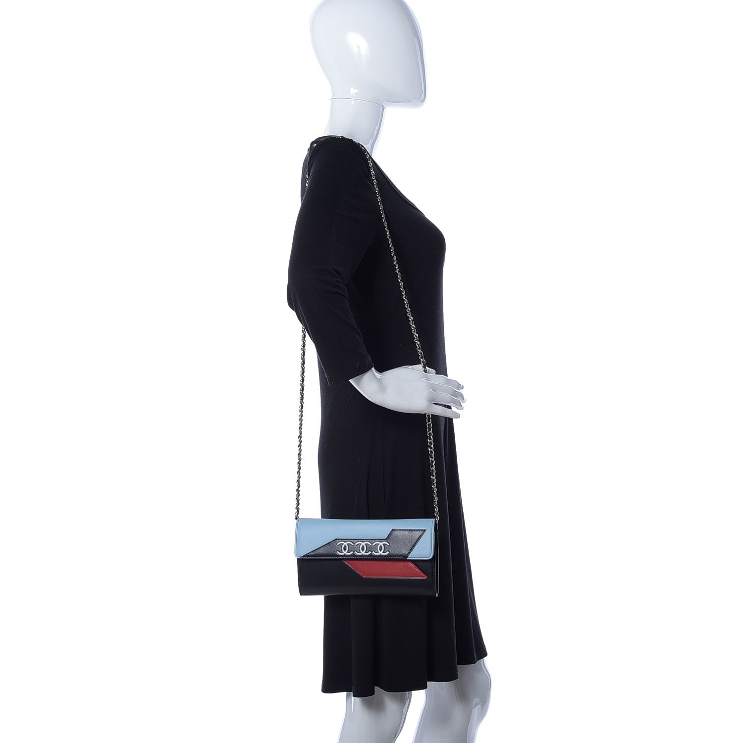 Chanel Lambskin Airlines Wallet On Chain WOC Blue Black Red 2 of 16