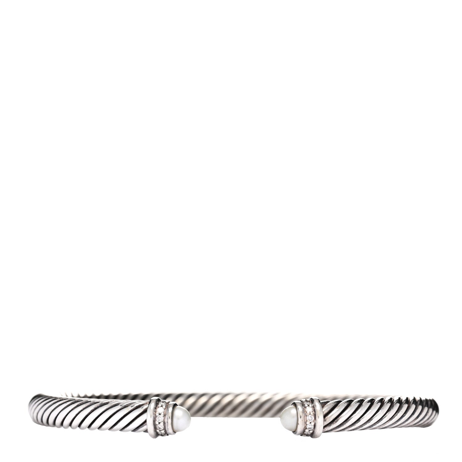David Yurman Sterling Silver Diamond Pearl 5mm Cable Classics Bracelet 1 of 3