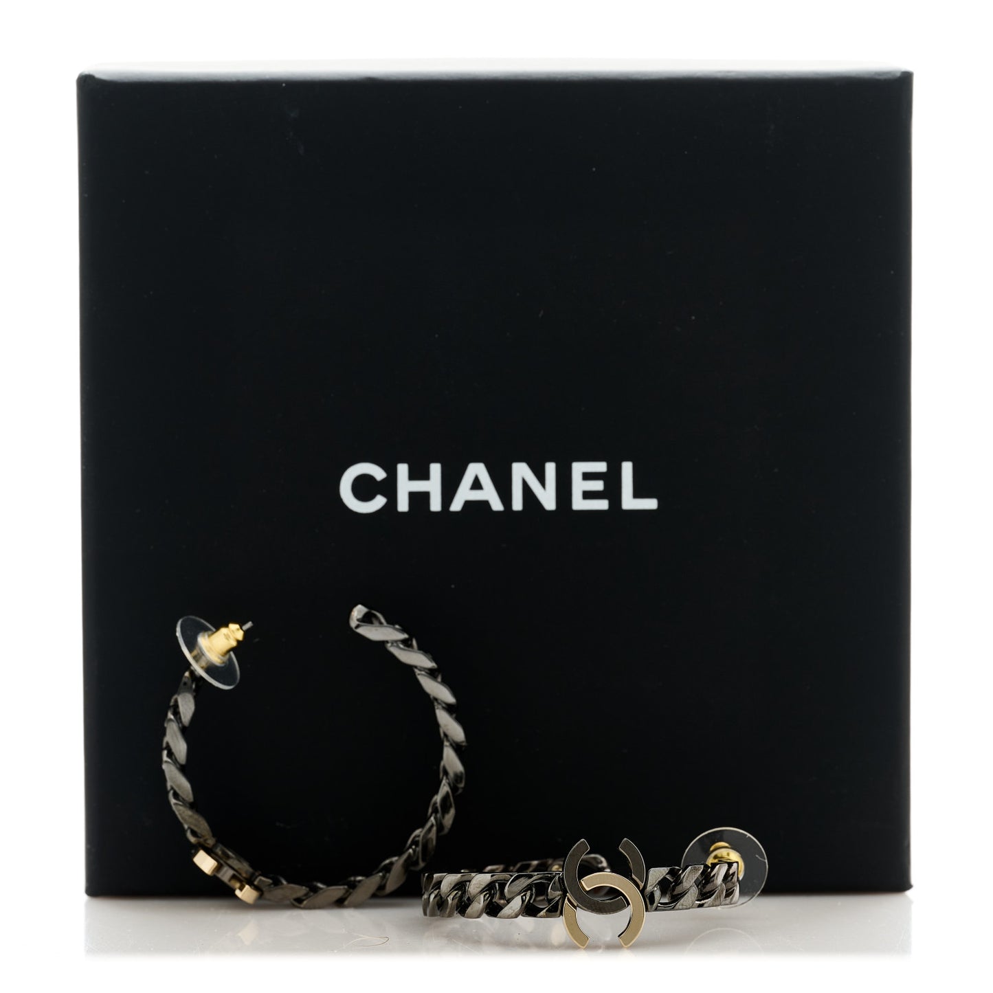 CC Chain Hoop Earrings Silver Gold