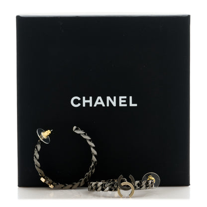 Chanel CC Chain Hoop Earrings Silver Gold 5 of 5