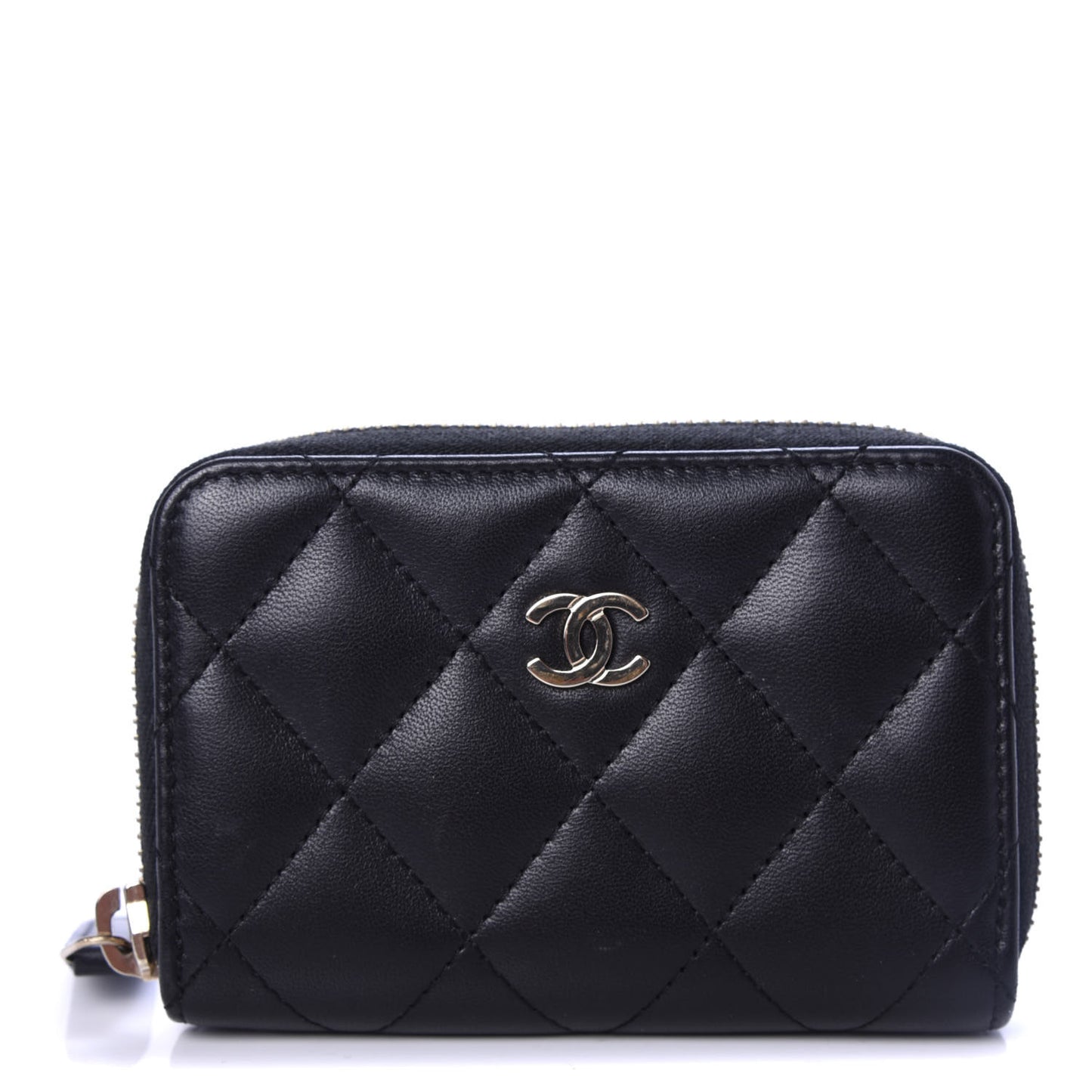 Lambskin Quilted Zip Around Coin Purse Black