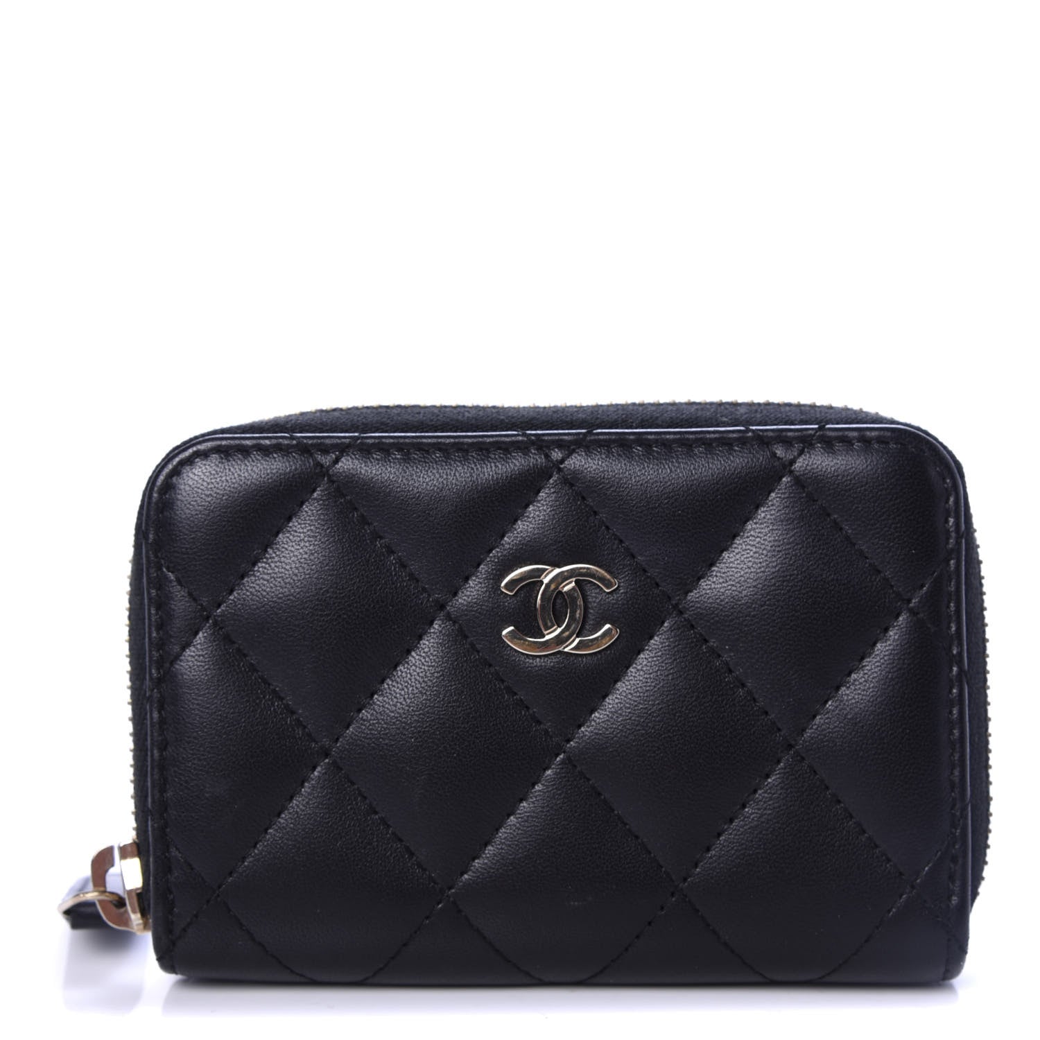 Chanel Lambskin Quilted Zip Around Coin Purse Black 1 of 8