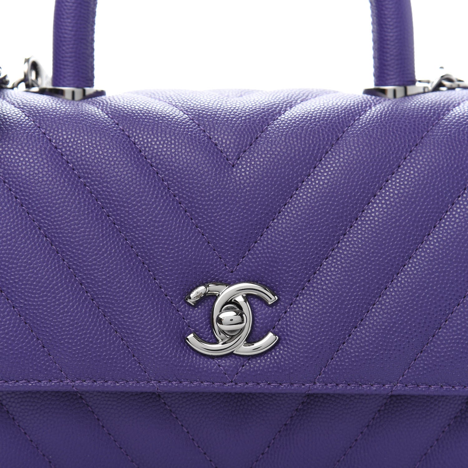 Chanel Caviar Chevron Quilted Mini Coco Handle Flap Purple 9 of 10